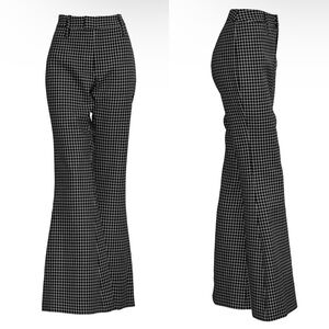 Smythe Bootcut Flare 100% Wool Black and White Grid Plaid Pants